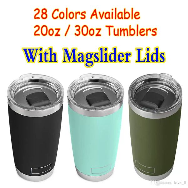 

20 oz 30oz Stainless Steel Tumblers Coffee Cups Outdoor Beer Mugs WITH MAGSLIDER LIDS MUGS2028, White