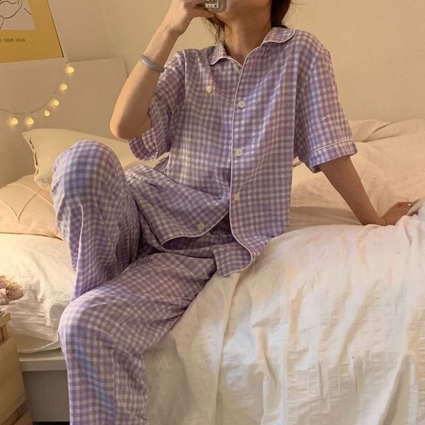 women's sleepwear korean homewear women girls plaid pajamas summer pyjamas purple pijamas short sleeve and long bottom 2 piece set 2303, Black;red
women's sleepwear korean homewear women girls plaid pajamas summer pyjamas purple pijamas short sleeve and long bottom 2 piece set 2303, Black;red