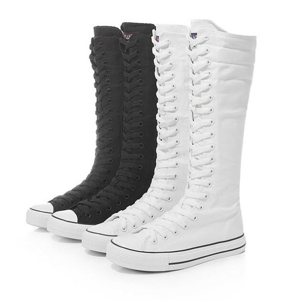 high women's canvas shoes knee high boots side zipper flats vulcanized shoes lace-up comfortable platform sneakers female, Black
high women's canvas shoes knee high boots side zipper flats vulcanized shoes lace-up comfortable platform sneakers female, Black