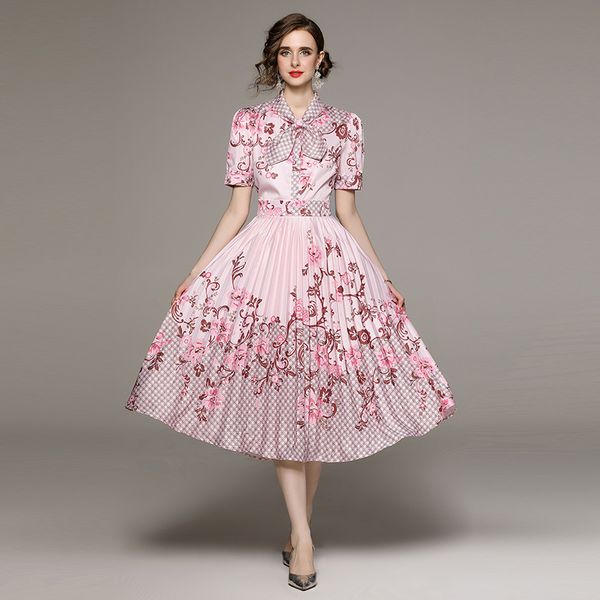 bow tie neck pink dresses summer designer women short sleeve floral print pleated midi dress holiday prom club elegant woman clothes 2023 la, Black;gray
bow tie neck pink dresses summer designer women short sleeve floral print pleated midi dress holiday prom club elegant woman clothes 2023 la, Black;gray