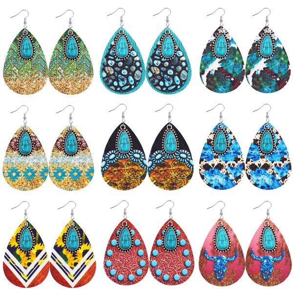 s3501 western cowboy style aztec wind drop water leather dangle earrings alloy turquoise earrings, Silver
s3501 western cowboy style aztec wind drop water leather dangle earrings alloy turquoise earrings, Silver