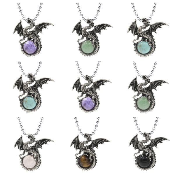 vintage fly dragon necklaces stainless steel beaded chain natural stone crystal pendant necklace for men punk jewelry, Silver
vintage fly dragon necklaces stainless steel beaded chain natural stone crystal pendant necklace for men punk jewelry, Silver