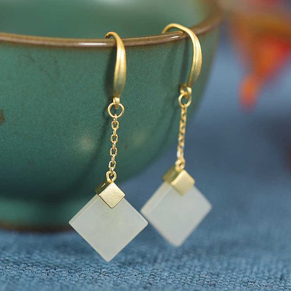 earings s925 sterling silver square women's ear hook hanging simple geometric diamond piece fashion inlay n jade ornaments line, Golden
earings s925 sterling silver square women's ear hook hanging simple geometric diamond piece fashion inlay n jade ornaments line, Golden