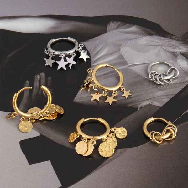 new design charm round disc tassel earrings for women stainless steel round star drop earrings jewelry gift, Golden
new design charm round disc tassel earrings for women stainless steel round star drop earrings jewelry gift, Golden