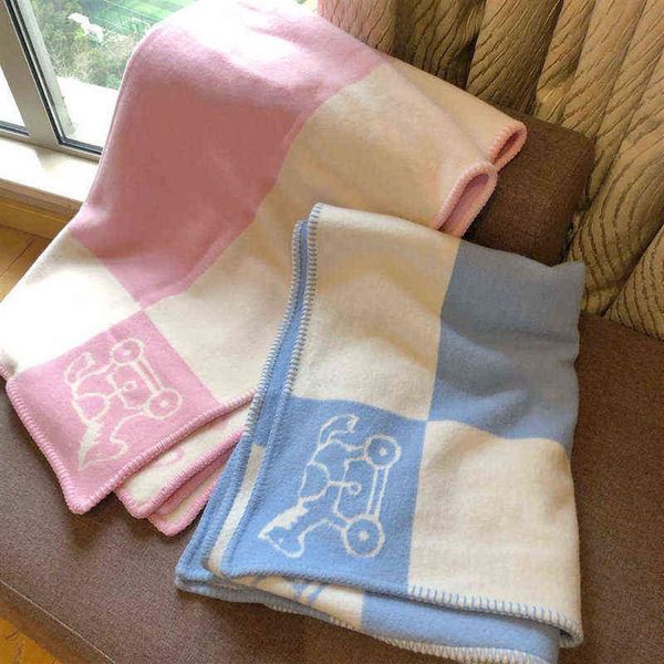 Image of Luxury Cashmere Plaid Blanket Baby Wool Throw Blanket Cute Horse Pattern Pink Blue Khaki Yellow Kids Boy Girl Gift Blankets 220113317L