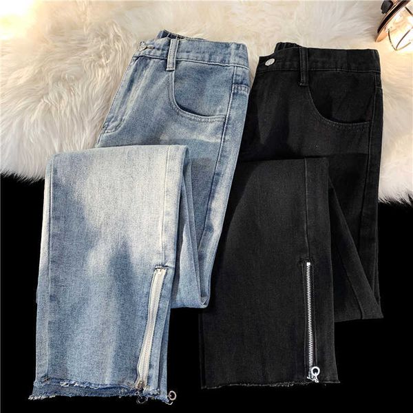 men's jeans 2023 spring fashion slim straight y2k black denim pants high street zipper hem korean streetwear male trousers y2303, Blue
men's jeans 2023 spring fashion slim straight y2k black denim pants high street zipper hem korean streetwear male trousers y2303, Blue