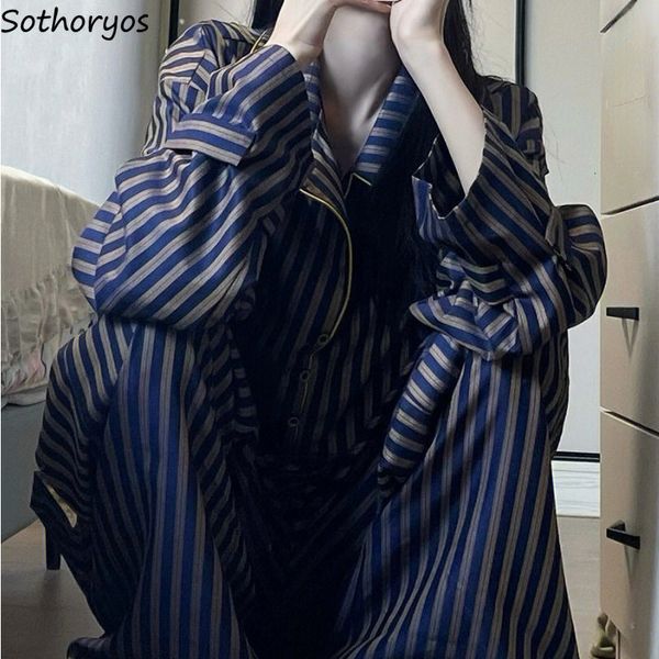 women's sleepwear pajama sets women spring vintage leisure striped loose sleepwear turn-down collar female comfortable chic ins ootd fa, Black;red
women's sleepwear pajama sets women spring vintage leisure striped loose sleepwear turn-down collar female comfortable chic ins ootd fa, Black;red