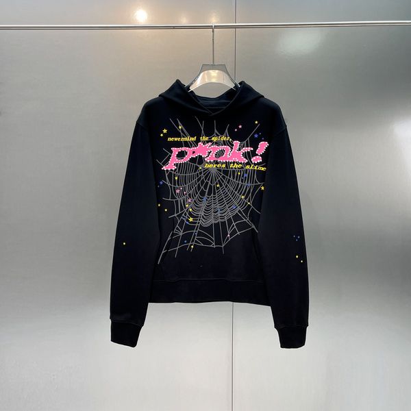 

mens hoodies sweatshirts womens hoodies designers pink sp5der young sweatshirt spider web print 555555 angel hoody men women long sleeve rou, Black