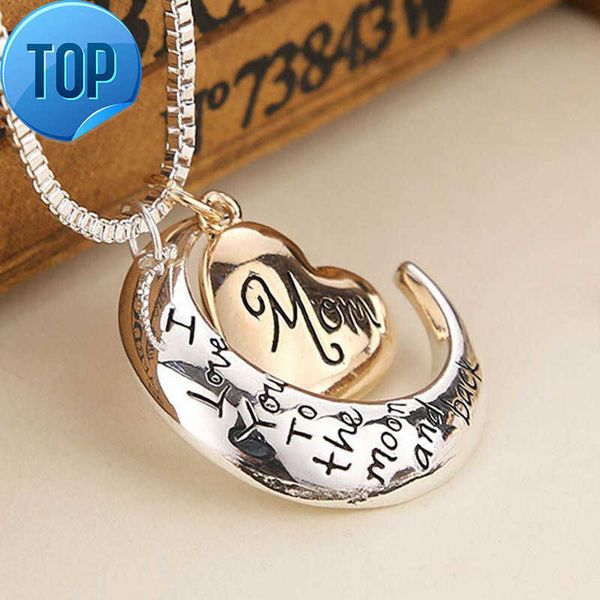 heart jewelry i love you to the moon and back mom pendant necklace mother day gift wholesale jewelry gold necklaces for women, Silver 
heart jewelry i love you to the moon and back mom pendant necklace mother day gift wholesale jewelry gold necklaces for women, Silver