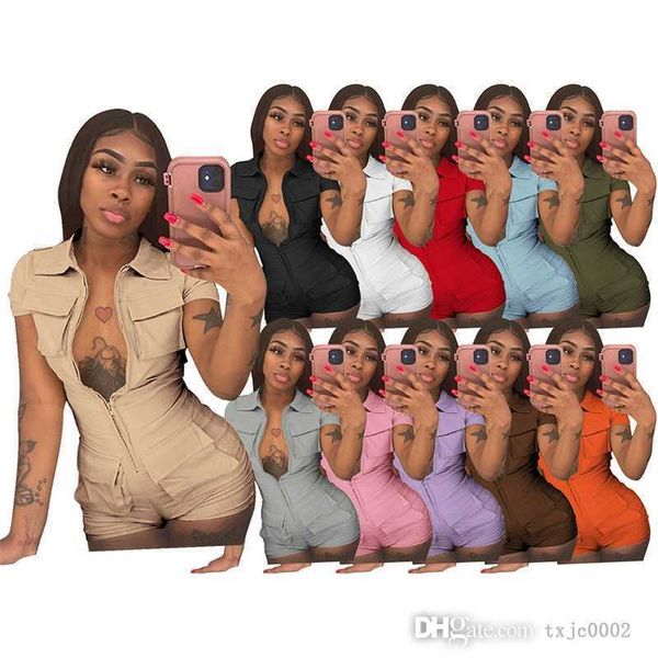 summer short sleeve women jumpsuits solid color overalls pocket designer onesies zipper bodysuit fashion casual rompers, Black;white
summer short sleeve women jumpsuits solid color overalls pocket designer onesies zipper bodysuit fashion casual rompers, Black;white