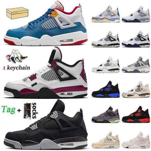 new messy room 4s jumpman 4 basketball shoes fire red thunder military balck cat women mens trainers midnight navy seafoam saul white o, Black