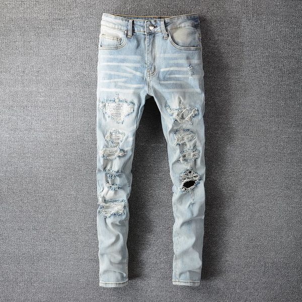 2023 tikmens jeans distressed motorcycle biker jean rock skinny slim ripped hole stripe fashionable snake embroidery denim pants #808, Blue
2023 tikmens jeans distressed motorcycle biker jean rock skinny slim ripped hole stripe fashionable snake embroidery denim pants #808, Blue