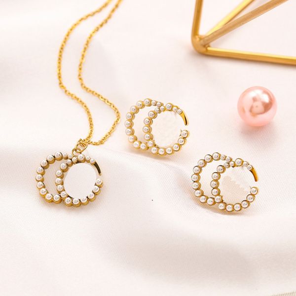 women's brand necklace earrings set pearl diamond earrings design pendant necklace 18k gold plated stud necklace couple love jewelry lo, Black
women's brand necklace earrings set pearl diamond earrings design pendant necklace 18k gold plated stud necklace couple love jewelry lo, Black