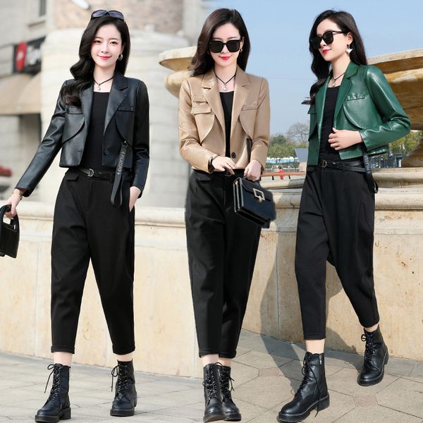 women's jackets leather jacket woman spring and autumn temperament pu leather short casual small coat looks thin 230310, Black;brown
women's jackets leather jacket woman spring and autumn temperament pu leather short casual small coat looks thin 230310, Black;brown