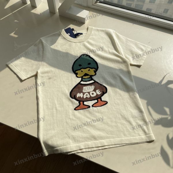 

xinxinbuy men designer tee t shirt 23ss duck jacquard knitting embroidery short sleeve cotton women black white gray blue m-2xl, Black;brown