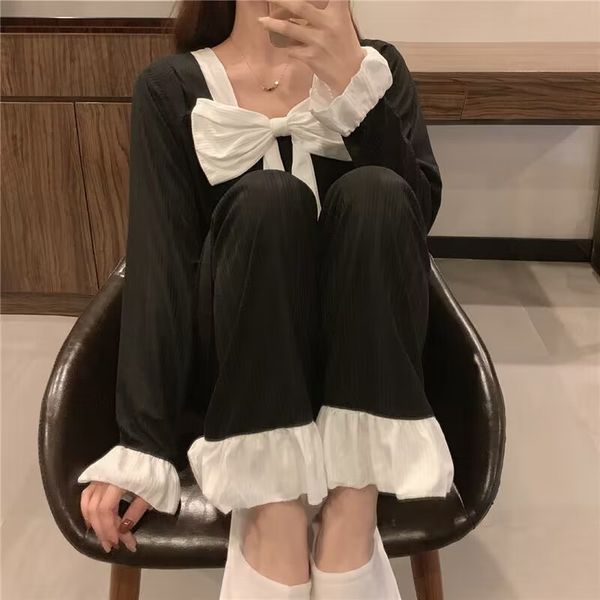 women's sleepwear bow princess pajamas set full-sleeve t-shirt long pants 2piece/set pyjama big size homewear cozy plus sleepwear 23031, Black;red
women's sleepwear bow princess pajamas set full-sleeve t-shirt long pants 2piece/set pyjama big size homewear cozy plus sleepwear 23031, Black;red