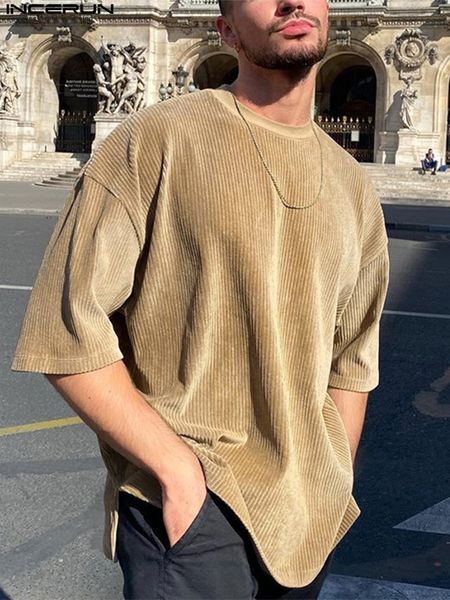 men's tshirts incerun 2023 t shirt corduroy oneck half sleeve streetwear solid color fashion clothing loose casual camisetas s5xl 7 230, White;black
men's tshirts incerun 2023 t shirt corduroy oneck half sleeve streetwear solid color fashion clothing loose casual camisetas s5xl 7 230, White;black