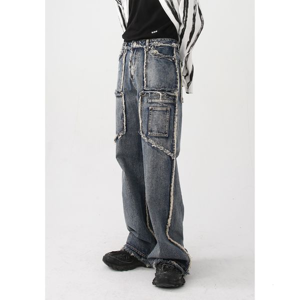 men's jeans men denim trousers 2023 vintage distressed wash raw edge straight stitch mop pants wide leg 230309, Blue
men's jeans men denim trousers 2023 vintage distressed wash raw edge straight stitch mop pants wide leg 230309, Blue