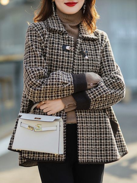 women's jacket's winter coats houndstooth woolen coat ladies fashion korean brown plaid loose elegant thick warm jackets woman 230, Black;brown
women's jacket's winter coats houndstooth woolen coat ladies fashion korean brown plaid loose elegant thick warm jackets woman 230, Black;brown