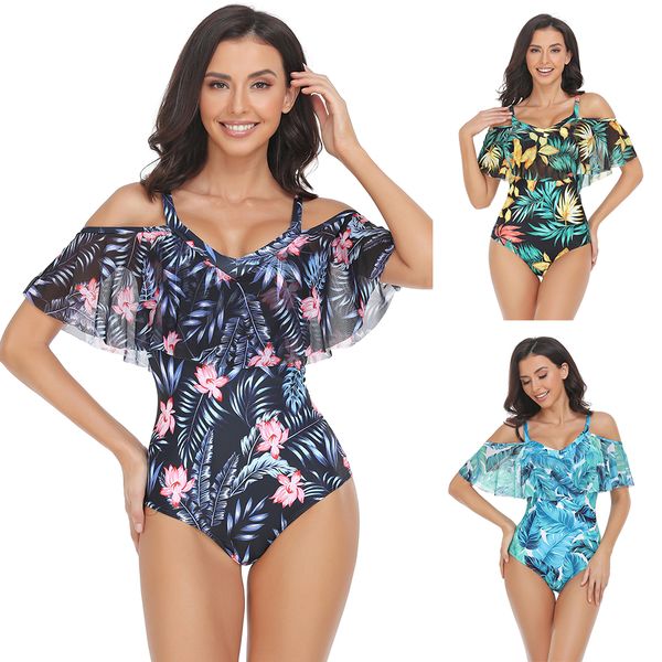 2023 new women's swimwear printed one piece swimsuit, White;black