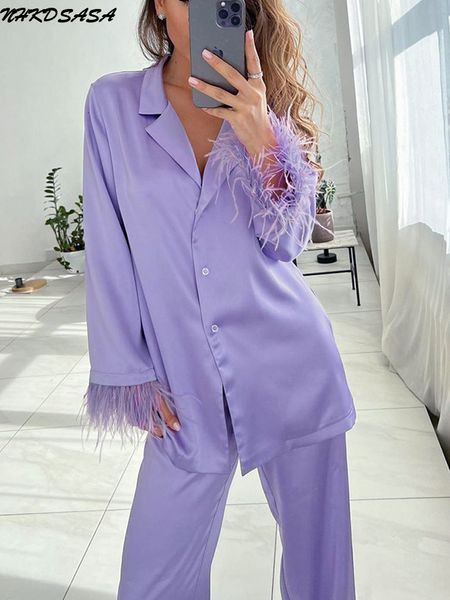 women's sleepwear feathers satin pajamas sets for women lapel splicing sleepwear loose women's suit single-breasted long sleeve ni, Black;red
women's sleepwear feathers satin pajamas sets for women lapel splicing sleepwear loose women's suit single-breasted long sleeve ni, Black;red