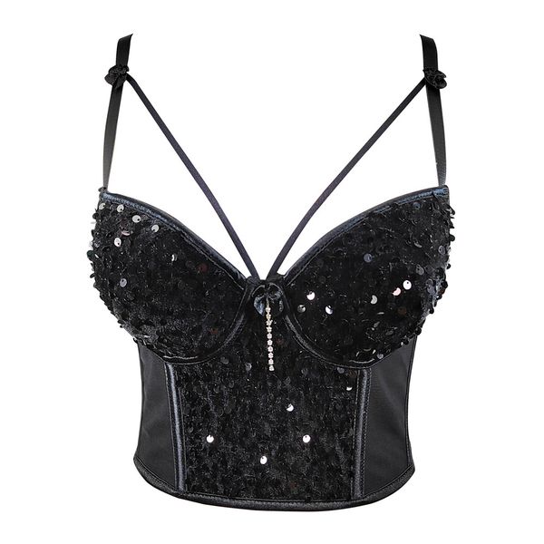 women's tanks sequin crop sleeveless v neck punk fashion corset vest female spaghetti strap simmer bustier solid clubwear, White
women's tanks sequin crop sleeveless v neck punk fashion corset vest female spaghetti strap simmer bustier solid clubwear, White