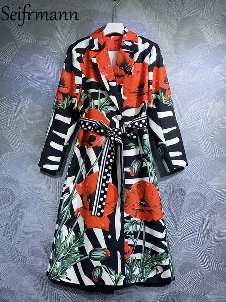 women's jackets seifrmann autumn women fashion runway trench coats with belt long sleeve floral print elegant slim overcoat 230310, Black;brown
women's jackets seifrmann autumn women fashion runway trench coats with belt long sleeve floral print elegant slim overcoat 230310, Black;brown