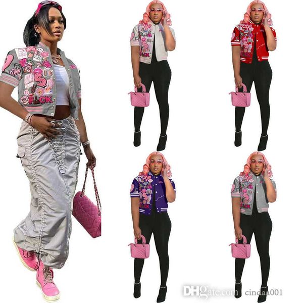 retail women short sleeve jackets designer 2023 summer new fashion letters pattern printed baseball jacket ladies coats 6 colours, Black;brown
retail women short sleeve jackets designer 2023 summer new fashion letters pattern printed baseball jacket ladies coats 6 colours, Black;brown