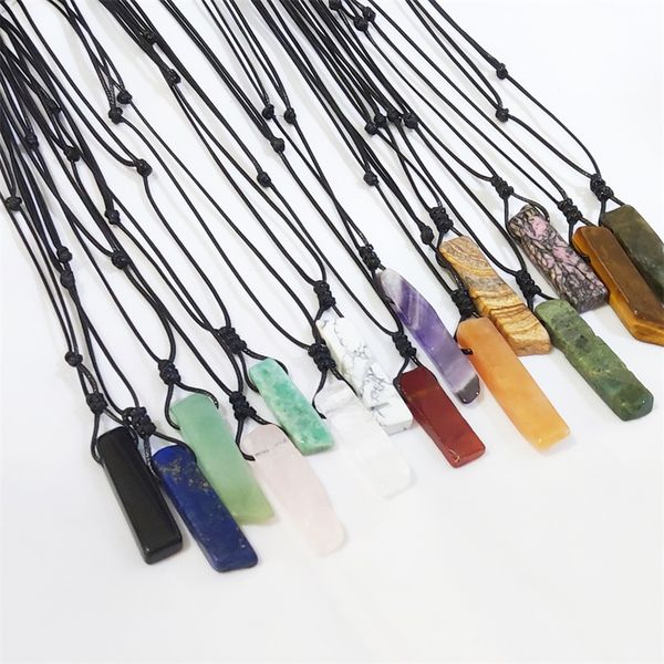 black rope woven irregular agates strip stone pendant healing crystal quartz pillar necklace jewelry women men, Silver
black rope woven irregular agates strip stone pendant healing crystal quartz pillar necklace jewelry women men, Silver