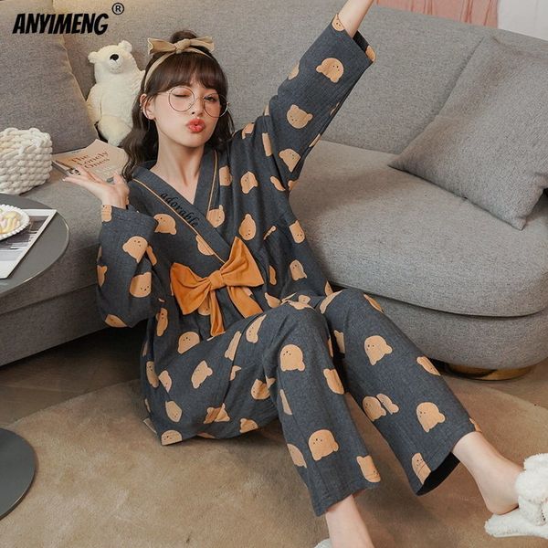 women's sleepwear cute bears pajamas set for women janpanese kimono style lady pijama elegant v-neck homesuits young woman pijama kawai, Black;red
women's sleepwear cute bears pajamas set for women janpanese kimono style lady pijama elegant v-neck homesuits young woman pijama kawai, Black;red