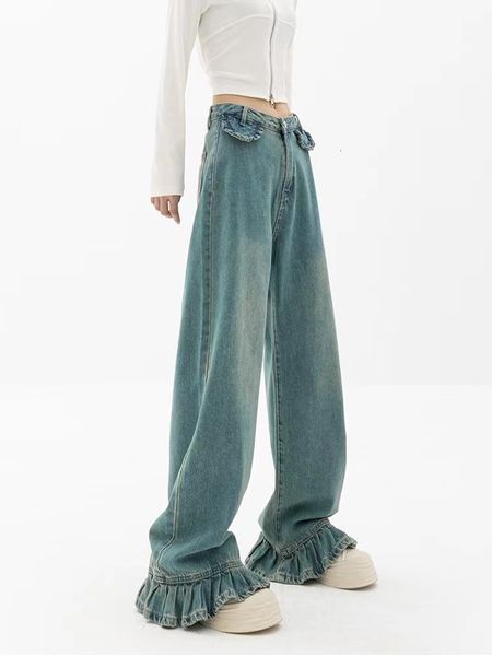 women's jeans blue ruffled straight jeans women's korean baggy loose high waist wdie leg washed flare pants mopping trousers femal
women's jeans blue ruffled straight jeans women's korean baggy loose high waist wdie leg washed flare pants mopping trousers femal