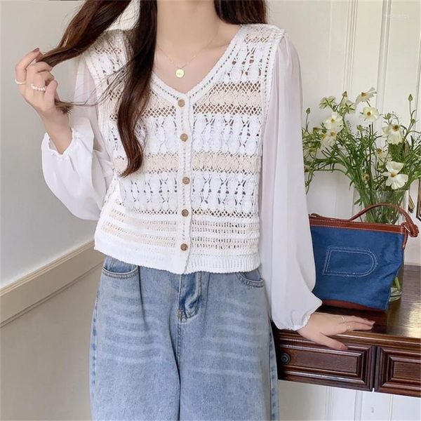 women's blouses sweet elegant chiffon blouse patchwork crochet shirt women single breasted knitted cardigan designer crop top, White
women's blouses sweet elegant chiffon blouse patchwork crochet shirt women single breasted knitted cardigan designer crop top, White