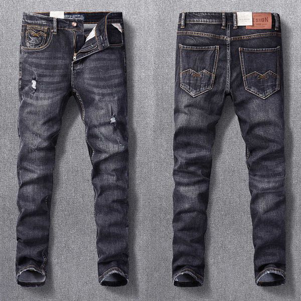men's jeans newly designer fashion retro black gray elastic slim fit ripped vintage casual stretch denim pants hombre y2303, Blue
men's jeans newly designer fashion retro black gray elastic slim fit ripped vintage casual stretch denim pants hombre y2303, Blue