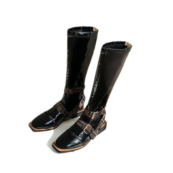 boots f family autumn and winter new knee-length patent leather boots women's zipper belt buckle high barrel flat-bottomed riding boots, Black
boots f family autumn and winter new knee-length patent leather boots women's zipper belt buckle high barrel flat-bottomed riding boots, Black