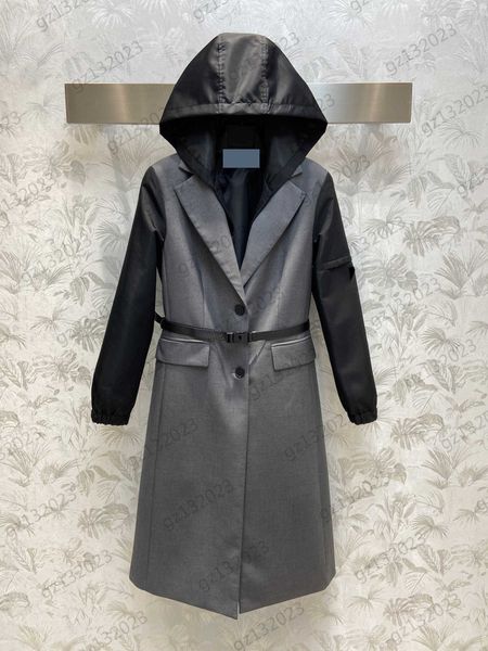 long suit jacket women spliced nylon long sleeve lapel jacket wool fabric triangle logo trim match sleeveless hooded vest outerwear womens c, Black;brown
long suit jacket women spliced nylon long sleeve lapel jacket wool fabric triangle logo trim match sleeveless hooded vest outerwear womens c, Black;brown