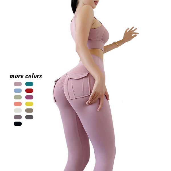 women's leggings woman yoga pants tight high waist elastic athletic quick dry slimming fitness scrunched seamless leggings with pockets, Black