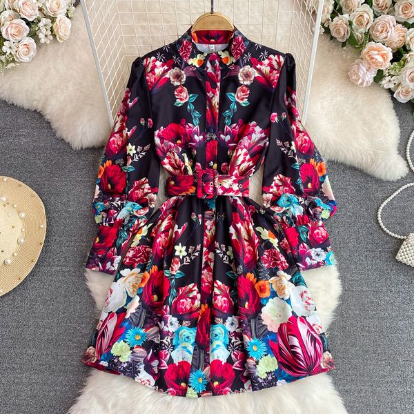 runway autumn holiday short dress women clothing stand collar long lantern sleeve flower print belted mini party vestidos 2023, Black;gray
runway autumn holiday short dress women clothing stand collar long lantern sleeve flower print belted mini party vestidos 2023, Black;gray