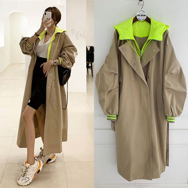 women's jackets net red autumn winter ocean gas splicing against color long knee hooded belt trench coat women 230310, Black;brown
women's jackets net red autumn winter ocean gas splicing against color long knee hooded belt trench coat women 230310, Black;brown