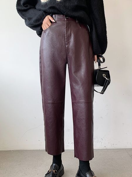 women's pants capris qoerlin fall winter pu leather pants women elegant high waist pockets faux leather harem pant female back elastic, Black;white
women's pants capris qoerlin fall winter pu leather pants women elegant high waist pockets faux leather harem pant female back elastic, Black;white