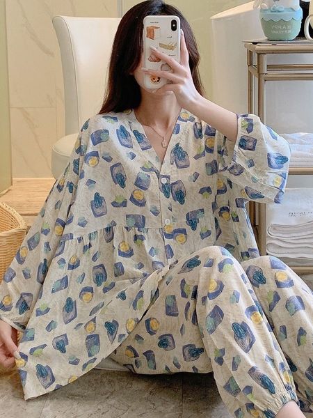 women's sleepwear 100% cotton floral printed ladies kimono style pajamas set loose thin v-neck three quarte sleeves 2pcs sleepwear loos, Black;red
women's sleepwear 100% cotton floral printed ladies kimono style pajamas set loose thin v-neck three quarte sleeves 2pcs sleepwear loos, Black;red