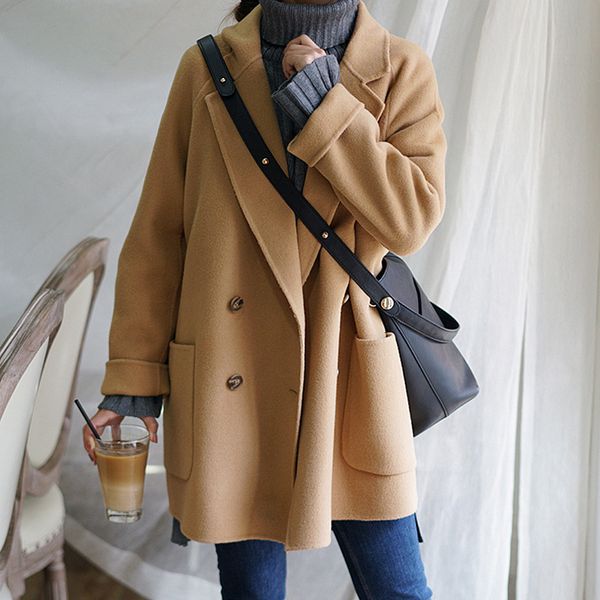 women's jackets camel doublesided cashmere coat short autumn and winter wool suit 230310, Black;brown
women's jackets camel doublesided cashmere coat short autumn and winter wool suit 230310, Black;brown
