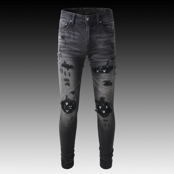 men's jeans streetwear fashion retro black gray elastic destroyed slim ripped brand patch designer hip hop pants hombre 230309, Blue
men's jeans streetwear fashion retro black gray elastic destroyed slim ripped brand patch designer hip hop pants hombre 230309, Blue