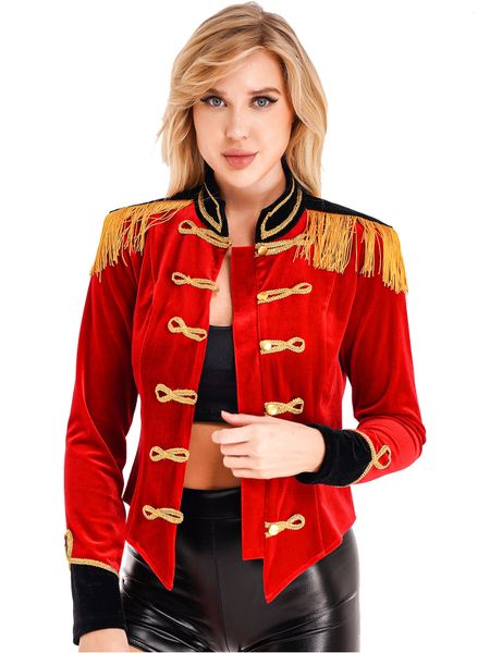theme costume women circus ringmaster cosplay costume halloween theme party long sleeve stand collar fringed shoulder board velvet jacket co, Black;red
theme costume women circus ringmaster cosplay costume halloween theme party long sleeve stand collar fringed shoulder board velvet jacket co, Black;red