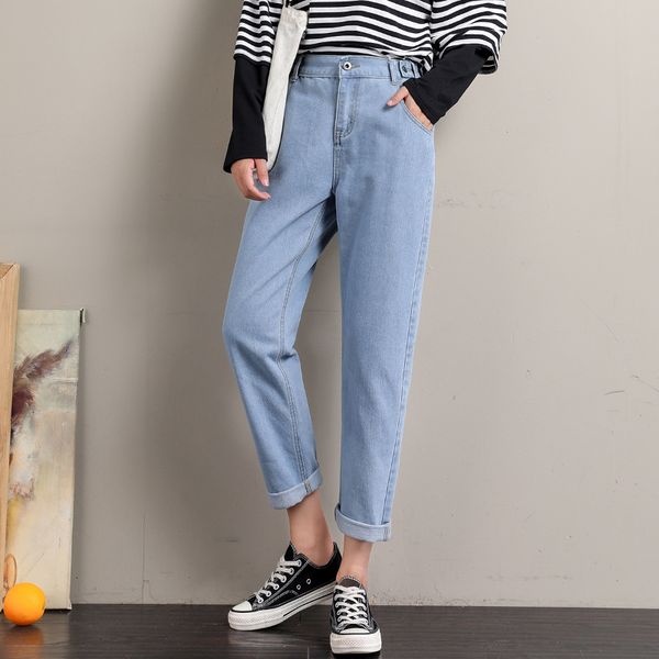women's jeans women's casual jeans elastic waist solid color comfortable mom pants baggy straight ankle length harem denim trouser, Blue
women's jeans women's casual jeans elastic waist solid color comfortable mom pants baggy straight ankle length harem denim trouser, Blue
