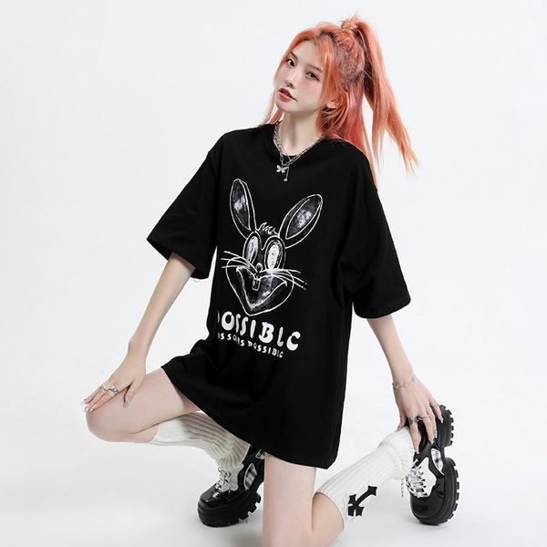 cotton china-chic little rabbit loose short sleeve t-shirt women's 2023 summer new street round neck top, White;black
cotton china-chic little rabbit loose short sleeve t-shirt women's 2023 summer new street round neck top, White;black