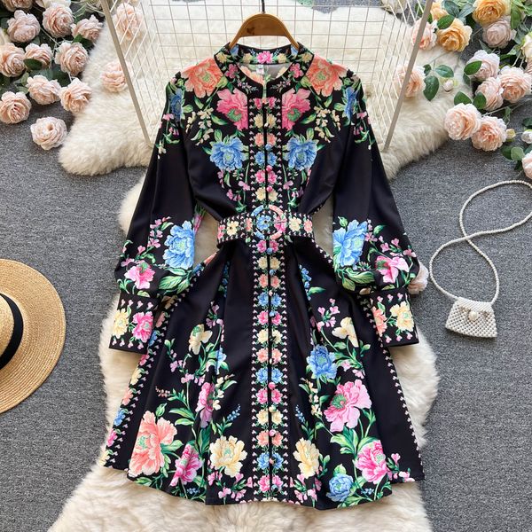 women dresses summer 2023 runway fashion floral print bohemian dress o-neck long lantern sleeve buttons up belted mini dress, Black;gray
women dresses summer 2023 runway fashion floral print bohemian dress o-neck long lantern sleeve buttons up belted mini dress, Black;gray