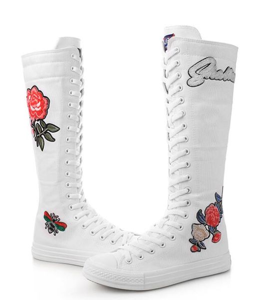 new women's canvas boots long dance boots shoes flats rose embroidery fashion zipper comfortable vulcanize sneakers, Black
new women's canvas boots long dance boots shoes flats rose embroidery fashion zipper comfortable vulcanize sneakers, Black