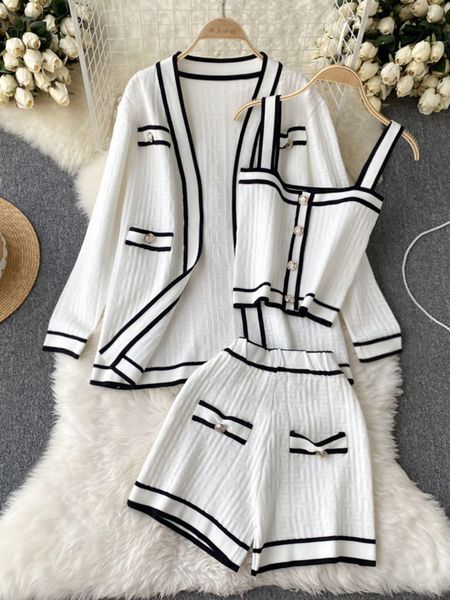 womens two piece pants casual long sleeve v neck cardigan jacket sling vest high waist shorts chic button knitted vintage 3 piece sets 23031, White
womens two piece pants casual long sleeve v neck cardigan jacket sling vest high waist shorts chic button knitted vintage 3 piece sets 23031, White