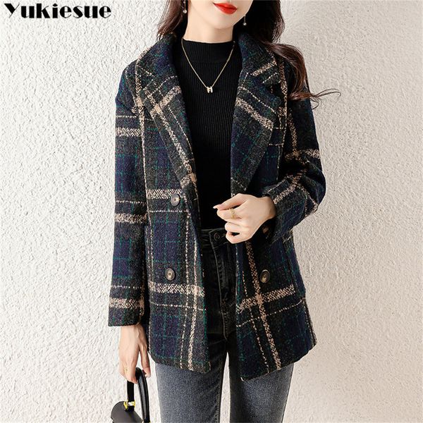 women's jackets autumn winter korean fashionlapel plaid woolen coat female highend casual slim double breasted outwear 230310, Black;brown
women's jackets autumn winter korean fashionlapel plaid woolen coat female highend casual slim double breasted outwear 230310, Black;brown