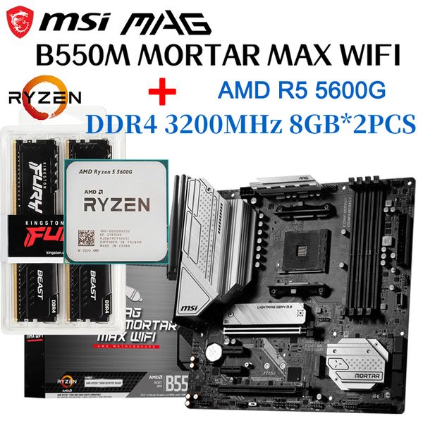 MSI MAG B550M MORTAR MAX WIFI Motherboard AMD Ryzen5 5600G CPU DDR4 3200MHz 8GB *2pcs Memory Combo Micro ATX Mainboard NEW